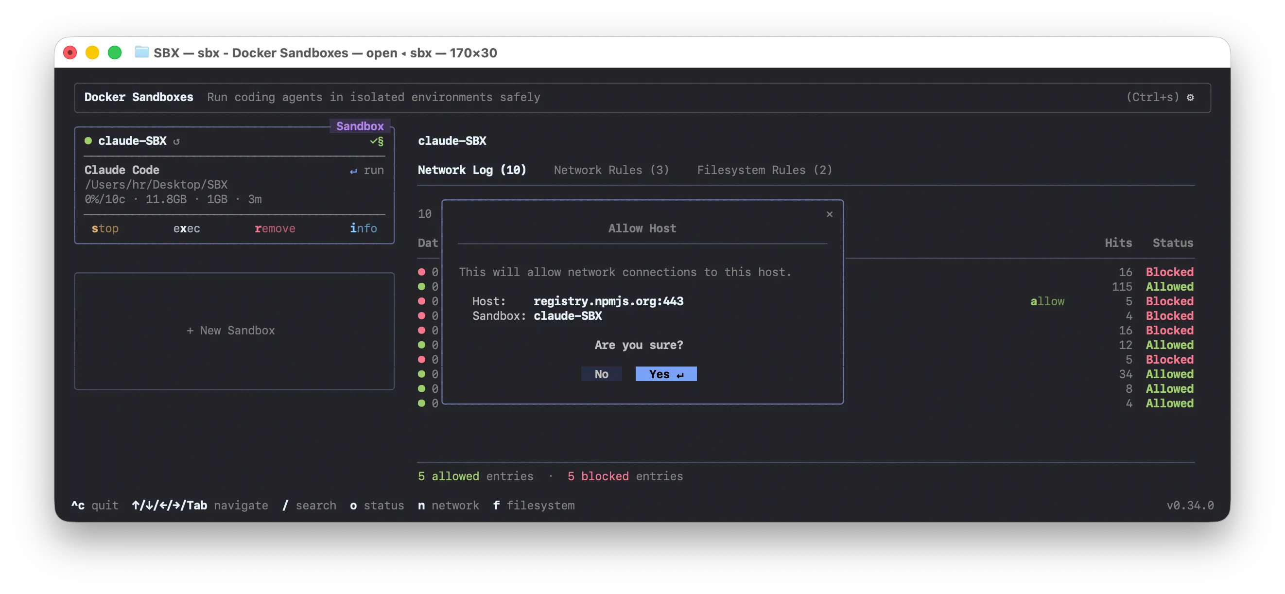 Allow Host confirmation modal in the sbx TUI